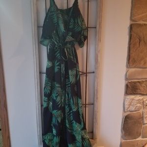 Cold Shoulder Tropical Maxi Dress